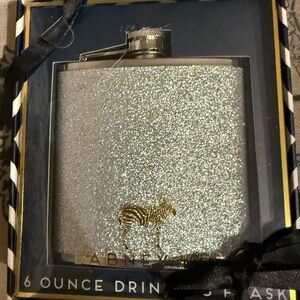 Dabney Lee silver glitter flask; Zebra Design